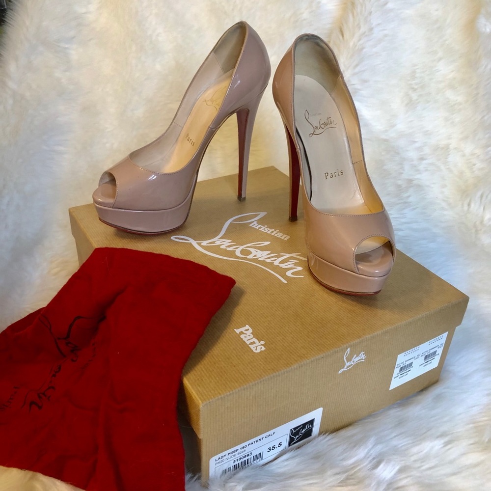 Christian Louboutin Lady Peep 35.5 patent Nude